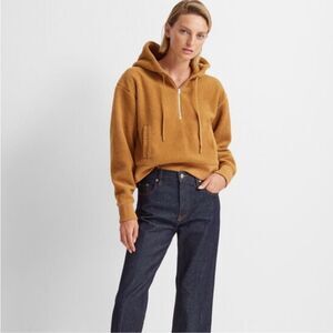 Club Monaco Teddy Quarter-Zip Hoodie in Tan Size Small